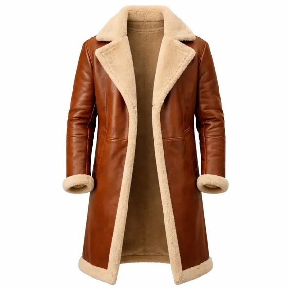 mens brown shearling leather coat genuine sheepskin leather coats & jackets